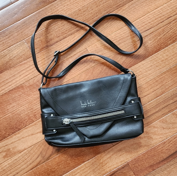 Nicole Miller Black Faux Leather Shoulder Bag - Picture 1 of 10